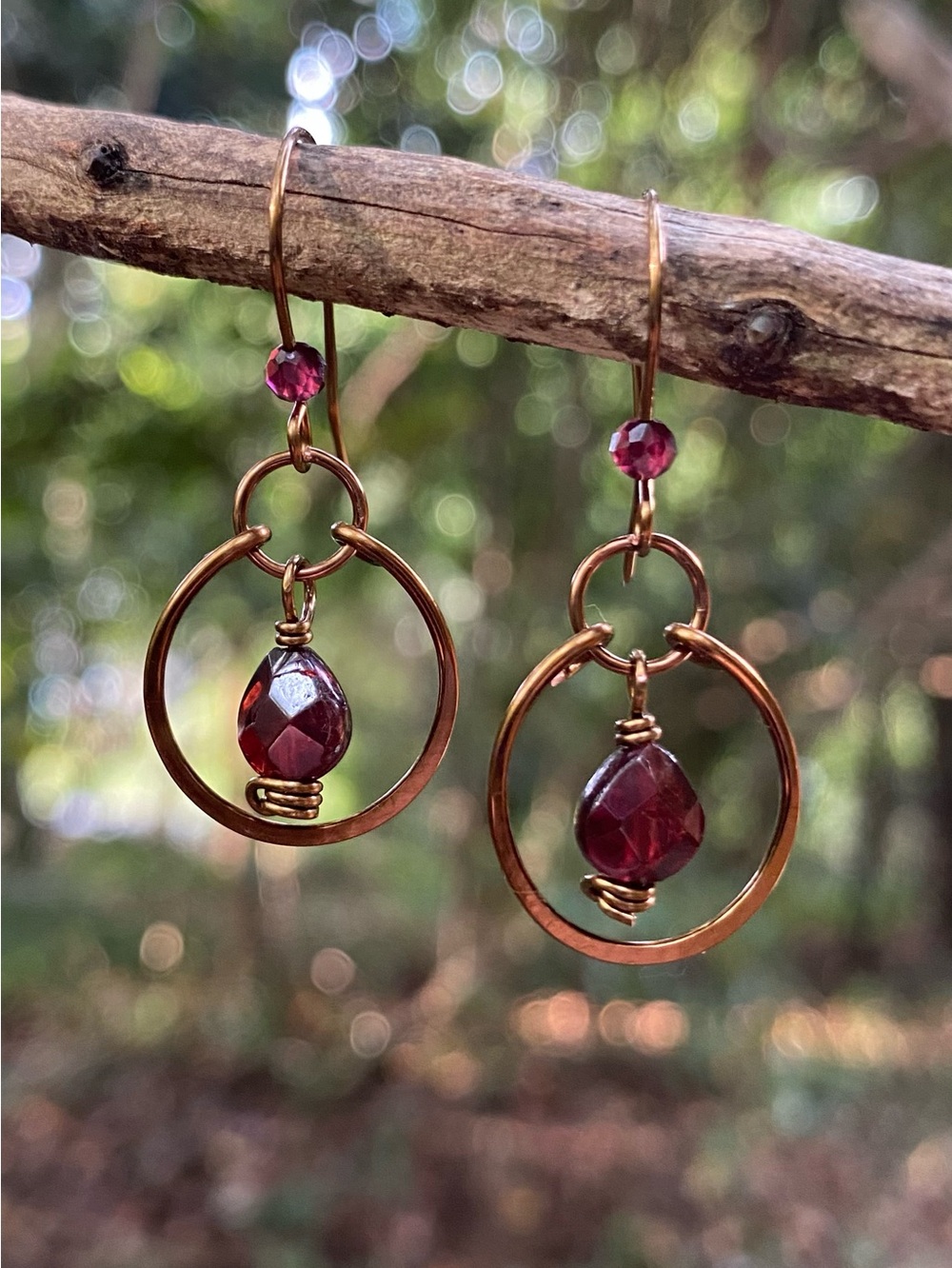 Garnet Hoop Earrings